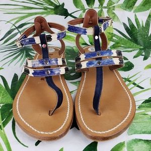 - K Jacques T-strap Thong Animal Print Sanda…